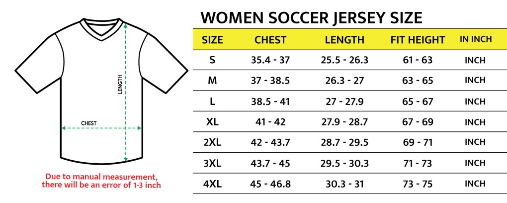 Soccer Women Jersey Size 17082023