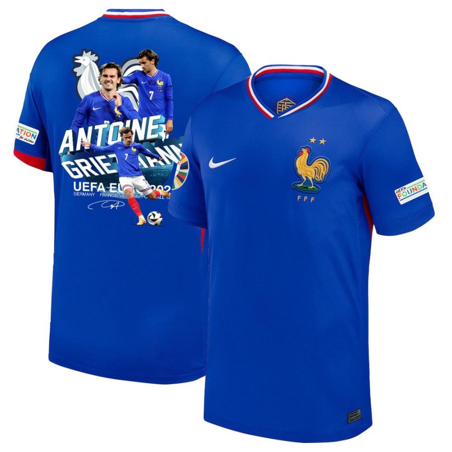 antoine griezmann 7 star player of france national team 2024 25 home jersey euro uefa patch men blue