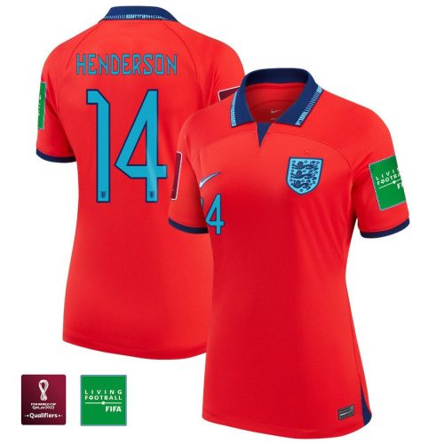 england national team jordan henderson 14 fifa world cup qatar 2022 patch away women jersey red