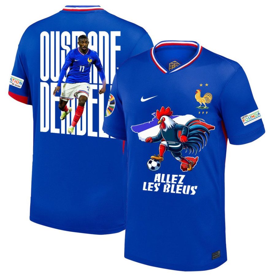 ousmane dembele 11 talented striker france national team 2024 25 home jersey euro uefa patch men blue