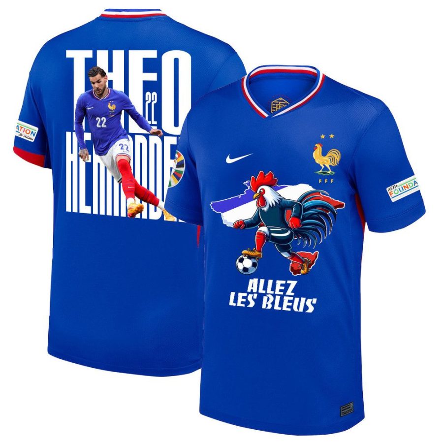 theo hernandez 22 star player of france national team 2024 25 home jersey euro uefa patch men blue